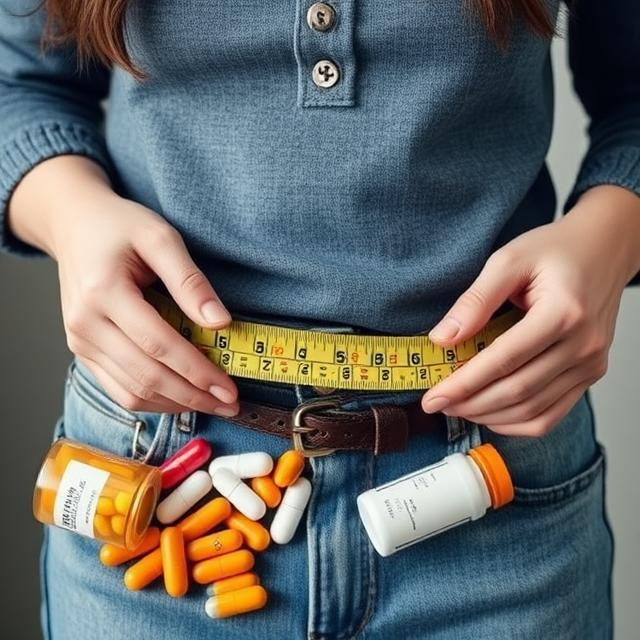 Women with medicines tried to her waist